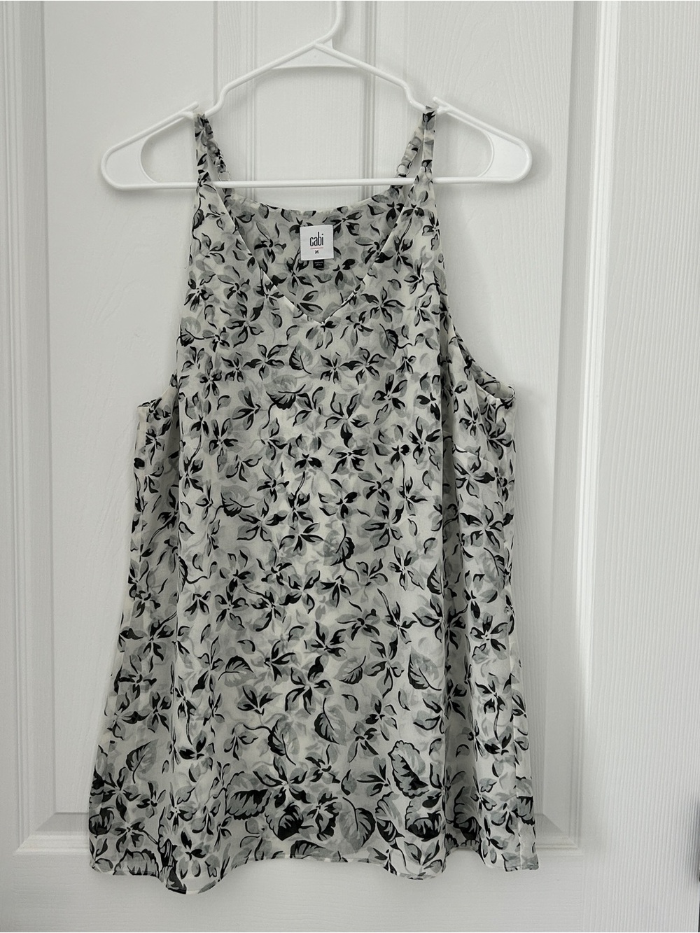 CAbi Black & White Floral V-Neck Tank